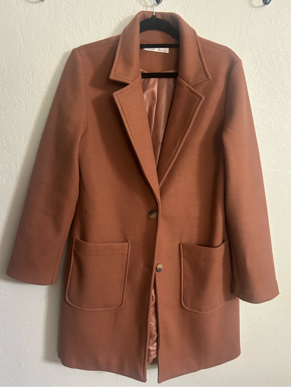 BE COOL Women's Rust Brown Single-Breasted Wool Pea Coat